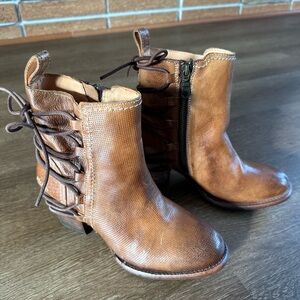 Bed Stu Brown Leather Ankle Boots with Lace Detail
